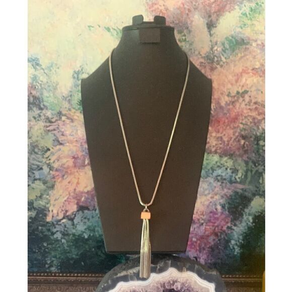 Vintage Multirow Tassel Pendant with Chain, Silver tone, Unmarked - Picture 1 of 3